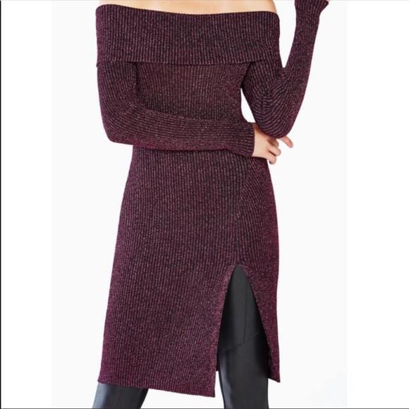 BCBGMaxAzria Dresses & Skirts - BCBG Off the shoulder slit sweater dress